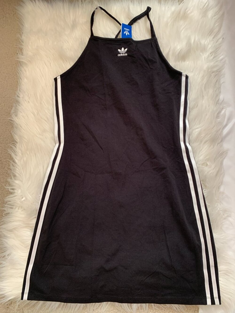 ADIDAS ORIGINALS 3-Stripes Mini Dress in Black/White Sz LARGE